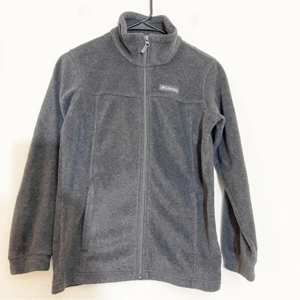 Columbia Full Zip Fleece Jacket Kid Size Medium Gray Pockets Lightweight